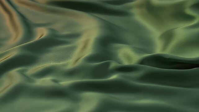 Smooth Green Folded Fabric - A close-up view of a smooth, green fabric with gentle, flowing folds that create a serene and textured appearance.