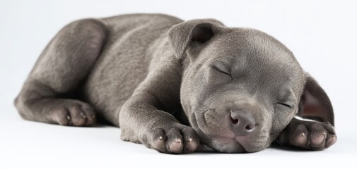 Obraz premium The Puppy Sleeping Peacefully on a White Background With Soft Studio Lighting