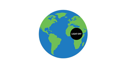 Planet Earth depicted with continents in shades of green and blue, featuring a black circular overlay with 'LIGHT DM' text, symbolizing global illumination or information dissemination