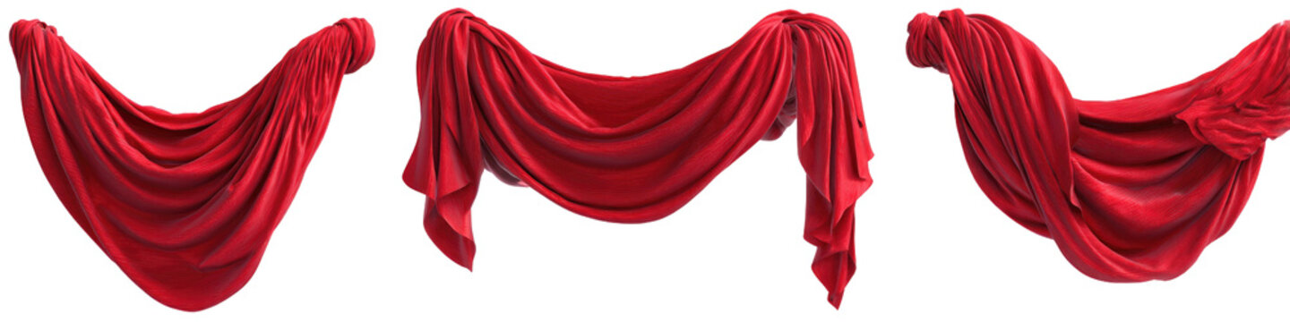 Three draped crimson cloths
