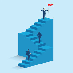 Professional man running up stairway to top, Business success concept achievement

