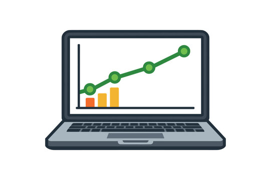 colored flat icon vector illustration isolated on white background laptop with simple line graph steady income tracking