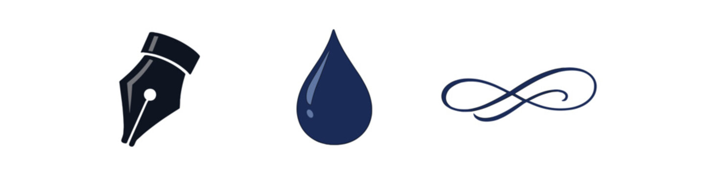 full color flat calligraphy nib black ink drop navy stroke elegant