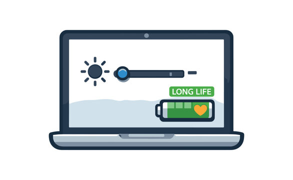 full color flat icon laptop with brightness slider low and tiny battery icon long life setting