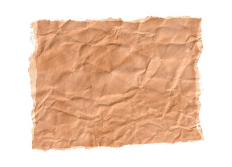 Realistic brown crumpled torn paper scrap isolated on transparent background
