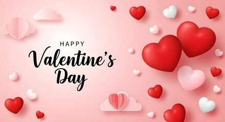 Happy valentine's day greeting with a lovely pink background and various heart shapes