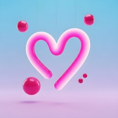 Vibrant 3d heart with glossy pink spheres floating in a serene gradient space