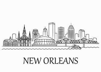 Obraz premium NEW ORLEANS New Orleans Skyline Vector Line Art.