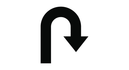A striking black u turn arrow symbol stands prominently against a clean white background showcasing a bold silhouette high quality professional © Pvect02