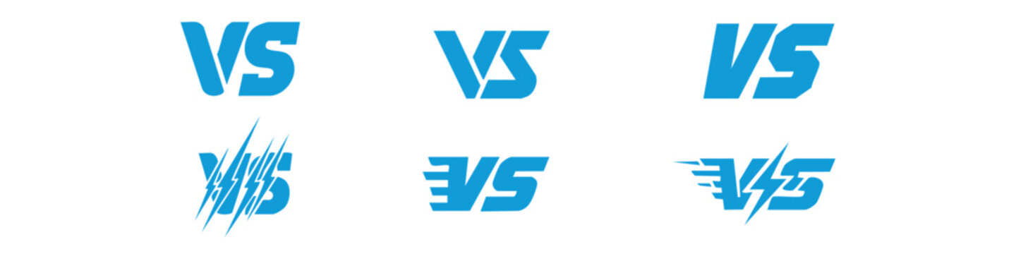 Dynamic VS battle icon set with sharp and aggressive styles. Perfect for gaming, esports, competition graphics, fight scenes, comparisons, and action designs. Includes black, blue, and light blue vers