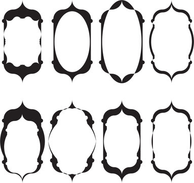 Collection of Decorative Ogival Frames Set. Ornate Vintage Silhouettes with Moorish and Arabesque Influence. Perfect for Labels and Monograms