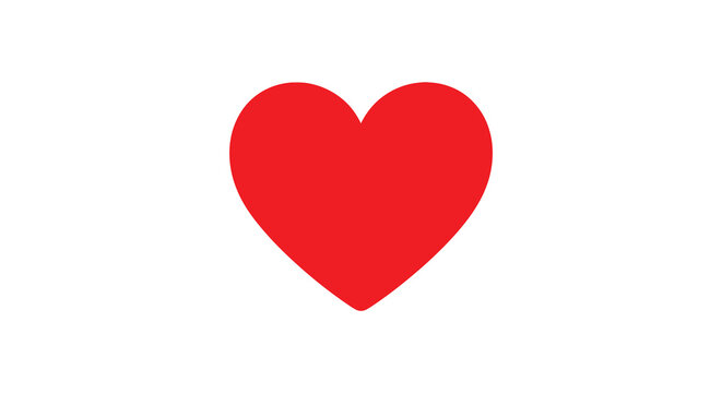 A vibrant solid red heart shape is prominently displayed against a stark white background creating a striking visual contrast a silhouette