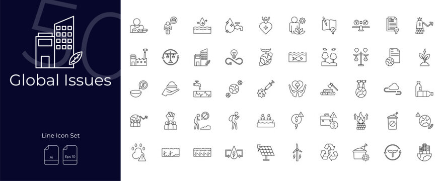 Global Issues Line Editable Icons set
