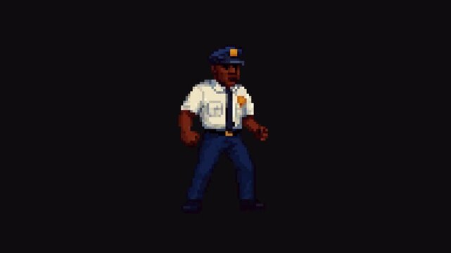 Police Idle Animation 8bit Pixel Art Character with Transparent Background