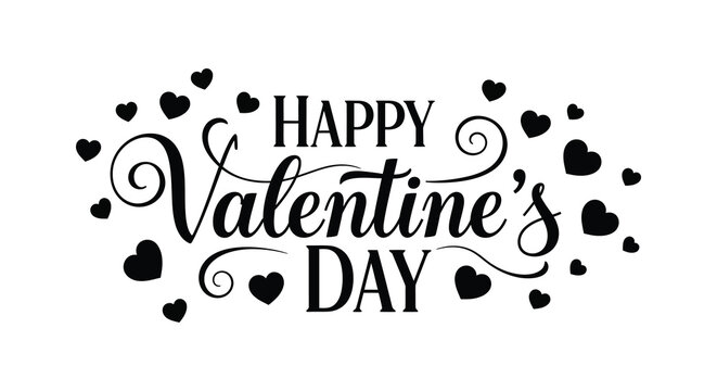 A festive valentine s day greeting featuring decorative hearts and elegant cursive lettering presented as a striking silhouette high quality professional