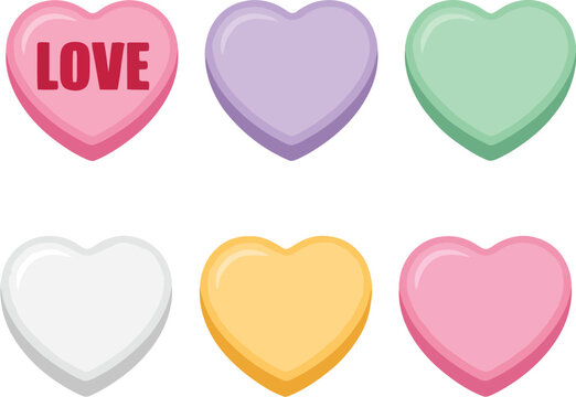 Adobe Set of Colorful Pastel Conversation Heart Candies with Love Text for Valentine's Day Sweets and Romantic Gift Design Illustrator Artwork