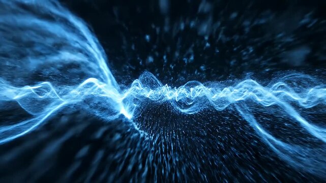 Blue Energy Wave Visualisation - A mesmerising visual of an energy wave pulsates with vibrant blue light against a dark backdrop.