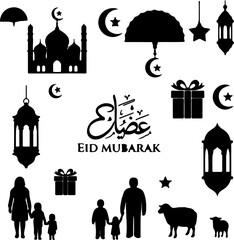 Taj Mahal vector illustration set with architectural landmark icons in silhouette style