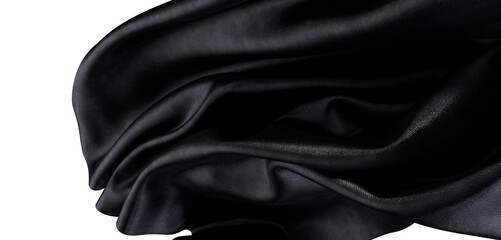 Close up of black fabric showing texture. Elegant satin cloth used as design background.