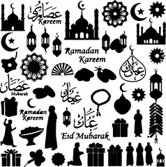 Set of tree vector icons and silhouettes illustration