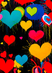 Bright background with colorful abstract hearts