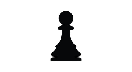 A stark black silhouette of a classic chess pawn stands prominently against a clean white background representing strategy and gameplay silhouette © Pvect02