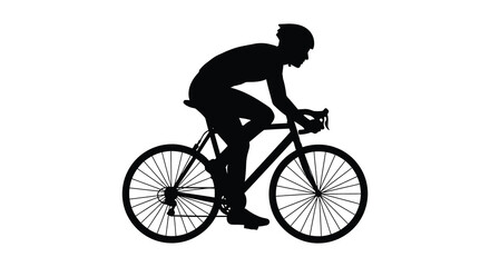 Fototapeta premium A dynamic black silhouette depicts a cyclist intensely focused on the road ahead during a fast paced ride silhouette high quality