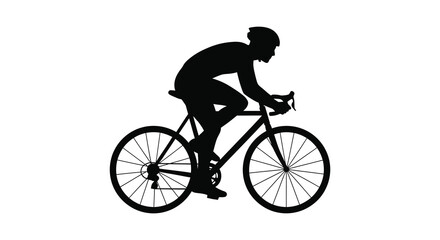 Fototapeta premium A dynamic black silhouette of a cyclist intensely focused on the road ahead while riding a road bike silhouette