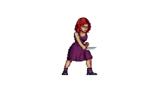 Lady Knife Single Stab Attack Animation 8bit Pixel Art Character