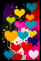 Bright multicolored background with abstract hearts