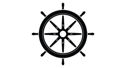 A striking black silhouette of a classic ship s wheel against a clean white background evoking nautical themes and adventure silhouette © Pvect02