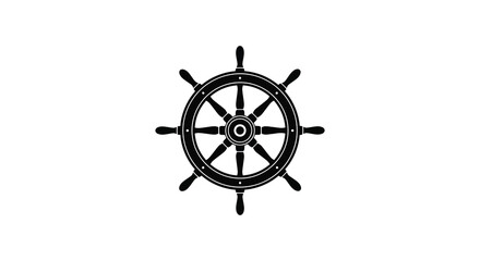 Fototapeta premium A stark black ship s wheel is prominently displayed against a plain white background creating a dramatic silhouette high quality professional