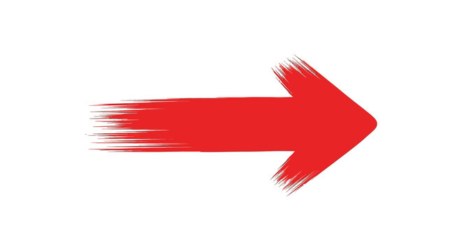 A vibrant red arrow sweeps dynamically across a stark white background conveying direction and motion as a silhouette high quality
