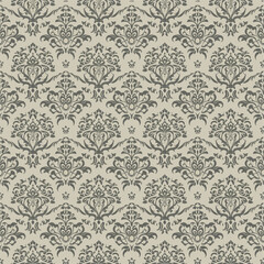 Fototapeta premium Seamless floral design featuring vibrant tulip motifs and intricate leaf patterns, enclosed in a traditional frame for use in textile backgrounds, fabric prints, and classic decorative patterns.