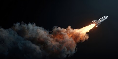 The Space Shuttle Ascending Through Fiery Exhaust and Smoke During Nighttime Launch