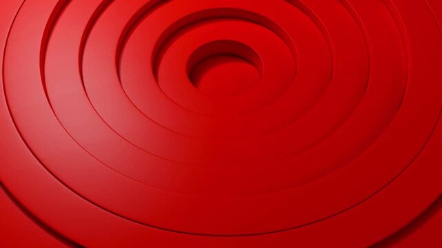 Animation of clean red circle rings rotating in abstract space 3D render