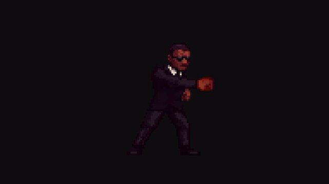 Agent Double Punch Attack Animation 8bit Pixel Art Character with Transparent Background