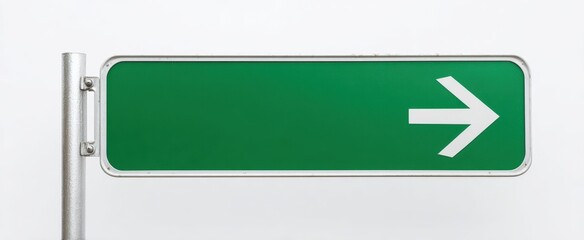 The Green Directional Road Sign Pointing Right On Minimal White Background