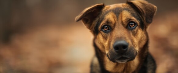The Dog With Expressive Eyes in a Warm Autumn Outdoor Portrait