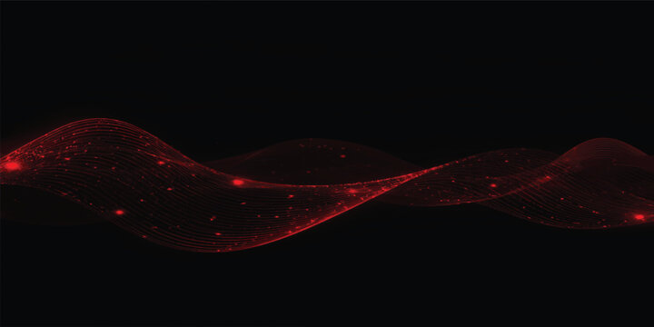 Abstract red and black background featuring glowing waves of smoke and flowing fractal lines in a dynamic motion design with fire energy