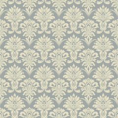 Fototapeta premium Seamless floral ikat pattern in warm earthy tones with traditional stylized flowers and foliage, elegant vintage textile print for fabric, wallpaper, home decor, surface design.