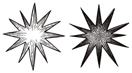 Obraz premium Vintage Comic Starburst Explosion Elements Set. Hand-Drawn Radial Burst Effect in Retro Engraving Style.