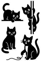 Fototapeta premium set of black cats, Playful Cartoon Cats – Silly Kitty & Cute Kittens Vector