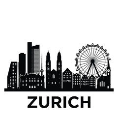 Fototapeta premium Zurich skyline illustration featuring the ferris wheel and city buildings