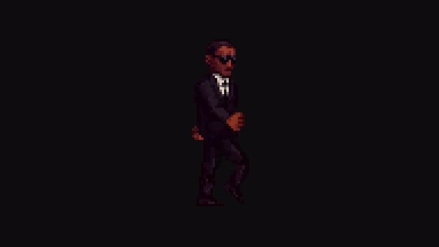 Agent Walk Animation 8bit Pixel Art Character with Transparent Background