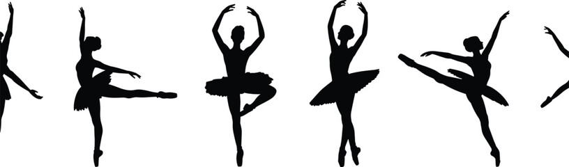 Collection of Ballerina Silhouettes in Various Ballet Poses on White Background dancer © MstGolenur