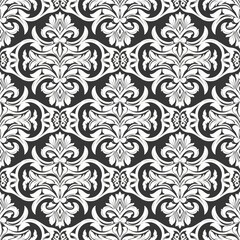 Obraz premium Black Damask seamless watercolor pattern element. Vector classical luxury old fashioned damask ornament, royal victorian seamless texture
