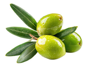 Obraz premium Fresh green olives with leaves (1)