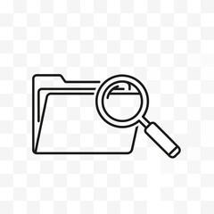 Magnifying glass over a folder icon, indicating document search, file review, or legal investigation.