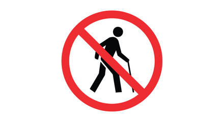 Prohibition symbol illustrating no assistance for elderly and young pedestrians with mobility aids in restricted areas